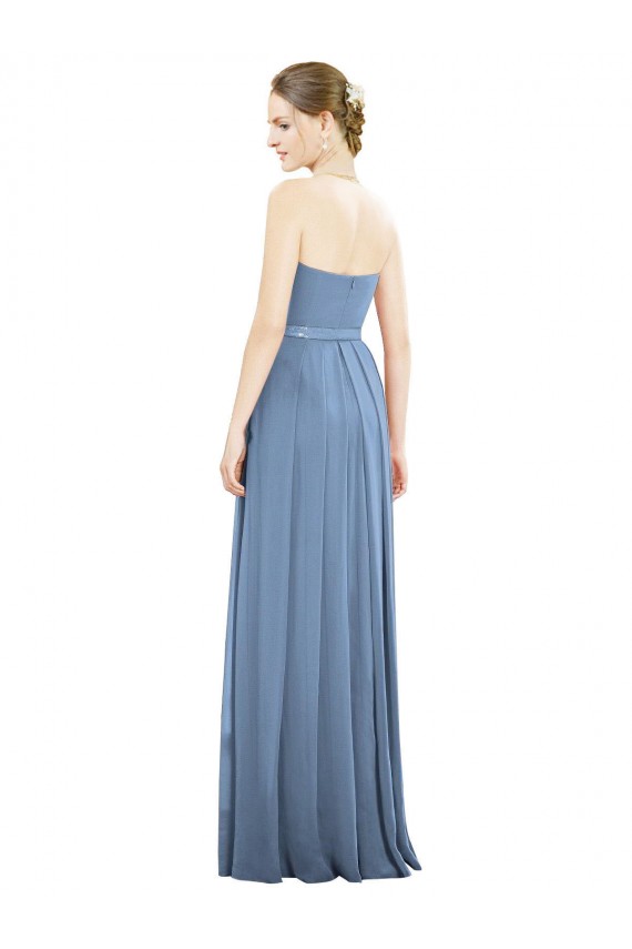 Mejores Azul polvoriento línea A Sin tirantes Gasa Largo Vestidos de dama de honor