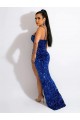Mejores Azul real Cubierta Tirantes espagueti Barrer tren Lentejuelas Terciopelo Largo Vestidos de fiesta