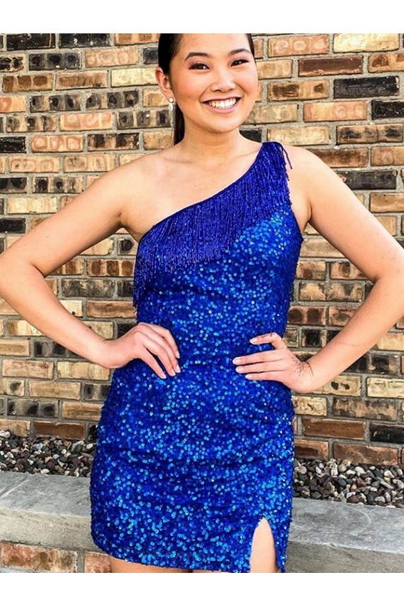 Mejores Azul real Cubierta Un Hombre Corto Lentejuelas Terciopelo Corto Vestidos de fiesta