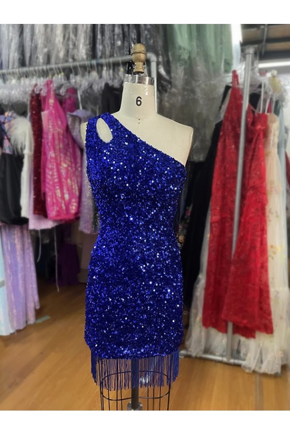 Mejores Azul real Cubierta Un Hombre Corto Lentejuelas Terciopelo Corto Vestidos de fiesta