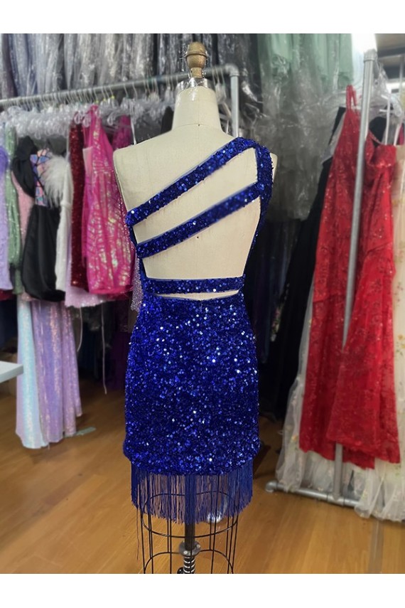 Mejores Azul real Cubierta Un Hombre Corto Lentejuelas Terciopelo Corto Vestidos de fiesta