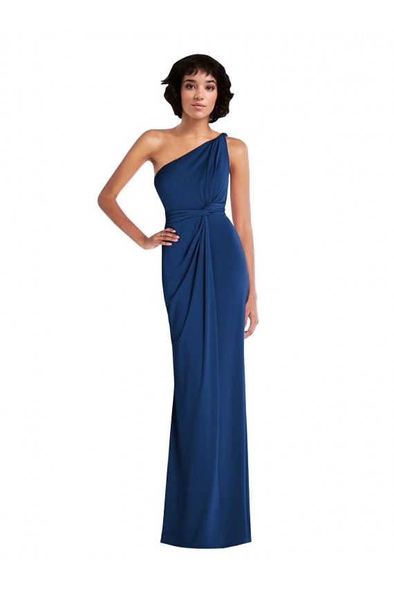 Mejores Azul real Cubierta Un Hombre Spandex Largo Vestidos de dama de honor / Vestidos de fiesta