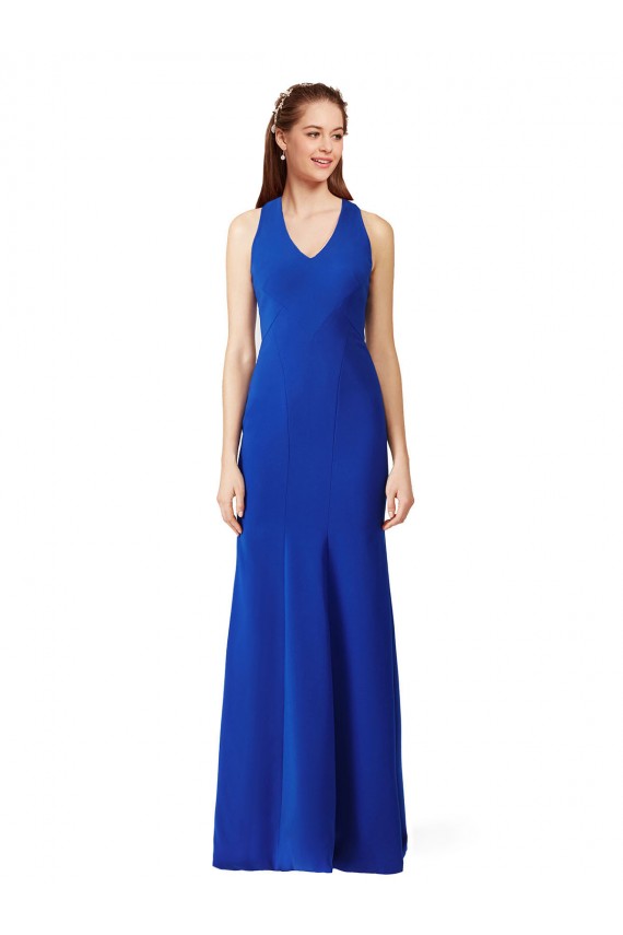 Mejores Azul real Sirena Cuello en V Crepé Elástico Largo Formales Vestidos de dama de honor / Vestidos de fiesta