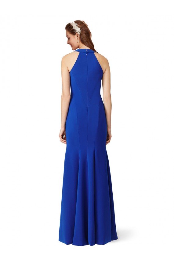 Mejores Azul real Sirena Cuello en V Crepé Elástico Largo Formales Vestidos de dama de honor / Vestidos de fiesta