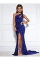 Mejores Azul real Sirena Un Hombre Cola corte Lentejuelas Terciopelo Largo Vestidos de fiesta