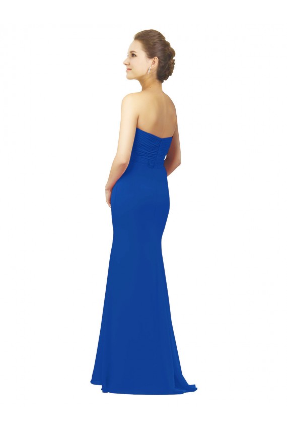Mejores Azul real línea A Cuello de Corazón Gasa Largo Vestidos de dama de honor