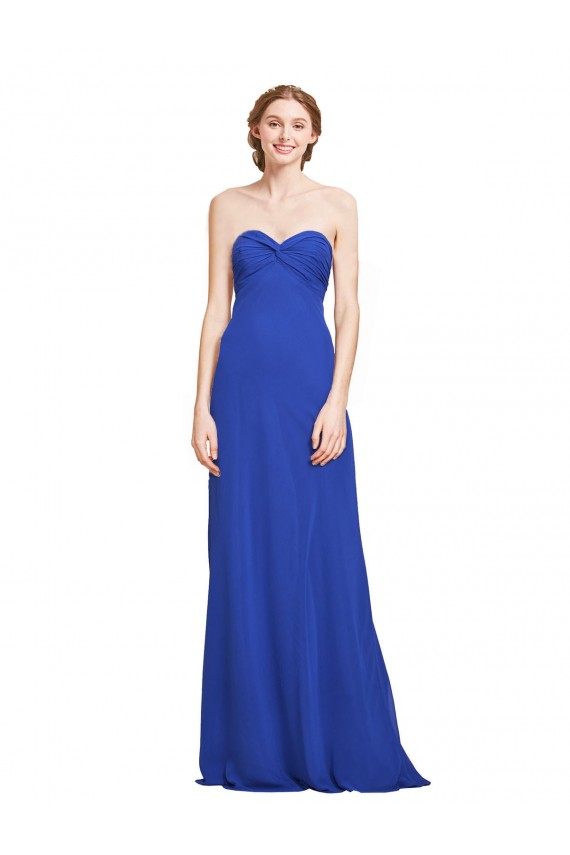 Mejores Azul real línea A Cuello de Corazón Gasa Largo Vestidos de dama de honor