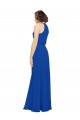 Mejores Azul real línea A Cuello joya Gasa Largo Vestidos de dama de honor