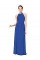 Mejores Azul real línea A Halter Gasa Largo Vestidos de dama de honor