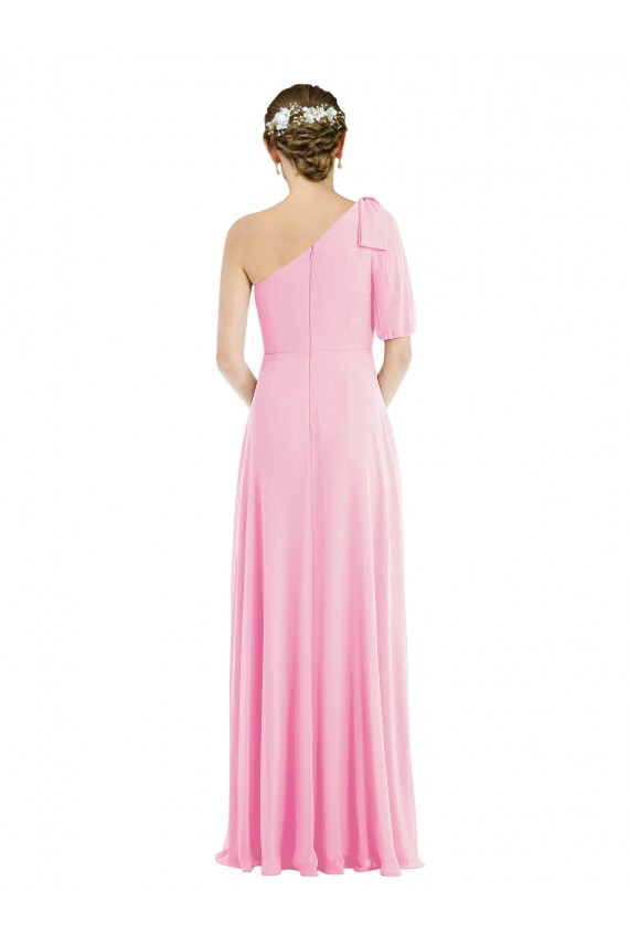 Mejores Barely rosa Trompeta Un Hombre Gasa Largo Vestidos de dama de honor
