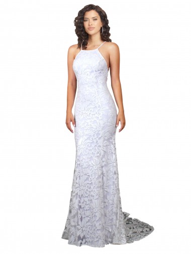 Mejores Blanco Cubierta Cuello Alto Barrer tren Encaje Vestidos de novia