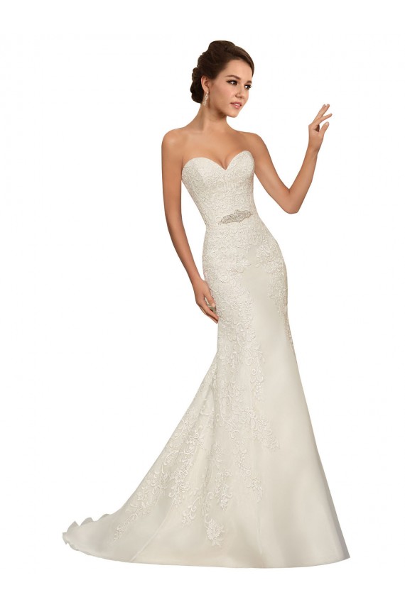 Mejores Blanco Cubierta Cuello de Corazón Cola capilla Tul Encaje Vestidos de novia