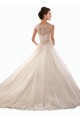 Mejores Blanco Hombros Descubiertos Cola capilla Tul Encaje Vestidos de novia