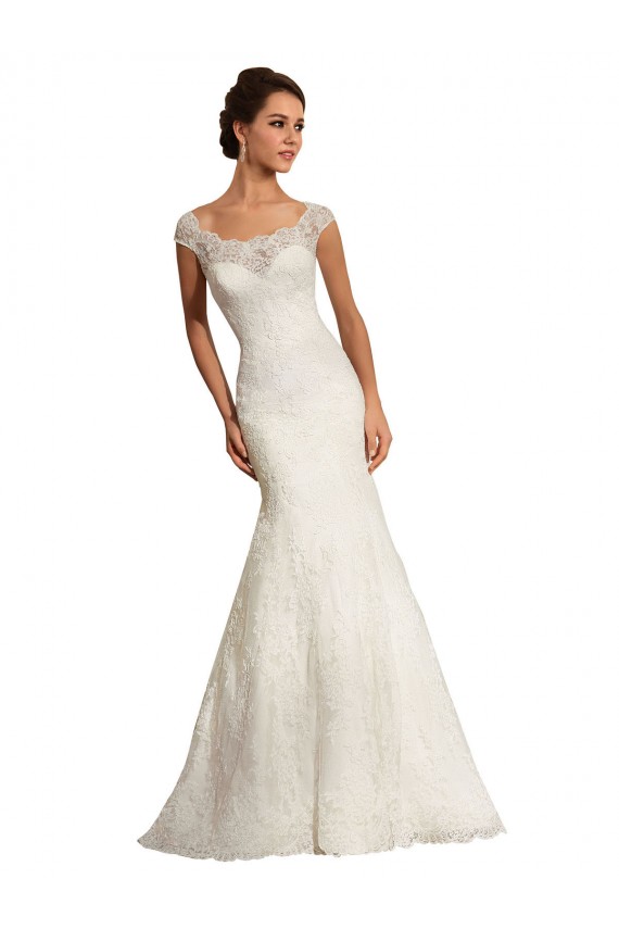 Mejores Blanco Sirena Barco Cola capilla Encaje Vestidos de novia
