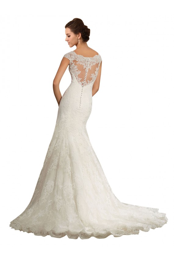 Mejores Blanco Sirena Barco Cola capilla Encaje Vestidos de novia