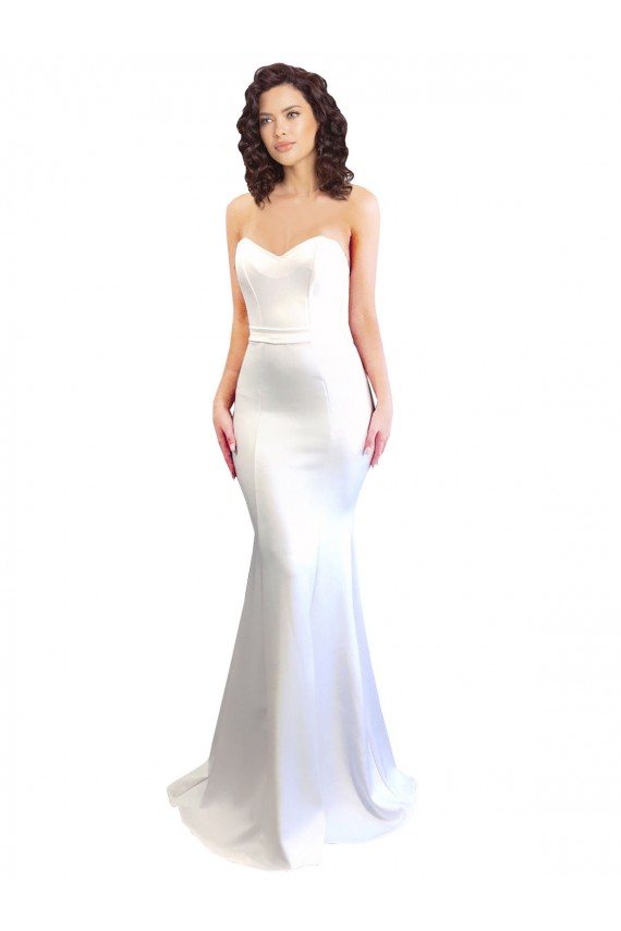 Mejores Blanco Sirena Cuello de Corazón Sin tirantes Cuello Alto Crepé Elástico Largo Formales Vestidos de dama de honor / Vestidos de fiesta