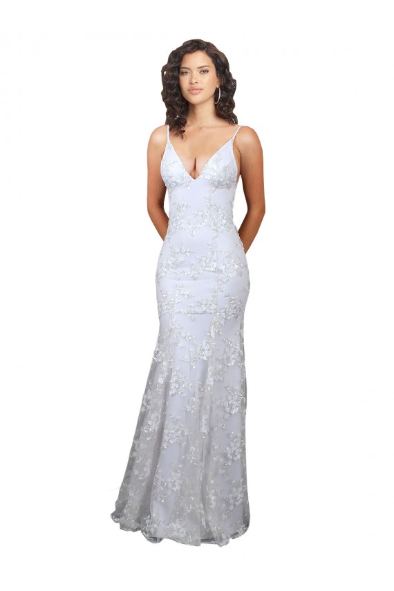 Mejores Blanco Sirena Cuello en V Cuello Alto Crepé Elástico Lentejuela Tul Largo Formales Vestidos de dama de honor / Vestidos de fiesta