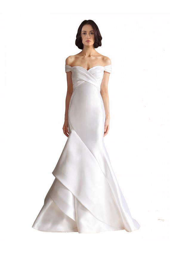 Mejores Blanco Sirena Hombros Descubiertos Cola capilla Satén Playa Vestidos de novia