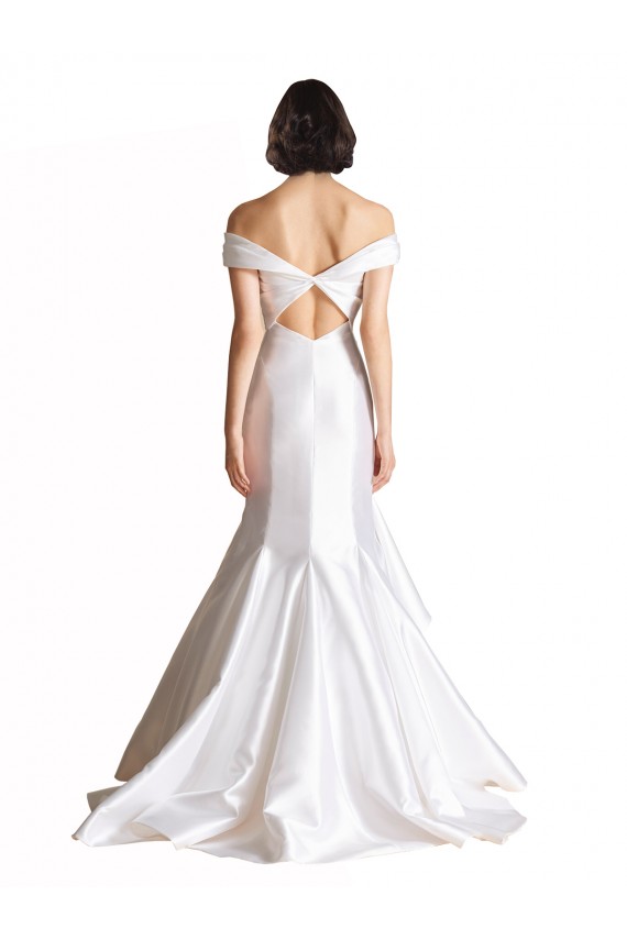 Mejores Blanco Sirena Hombros Descubiertos Cola capilla Satén Playa Vestidos de novia