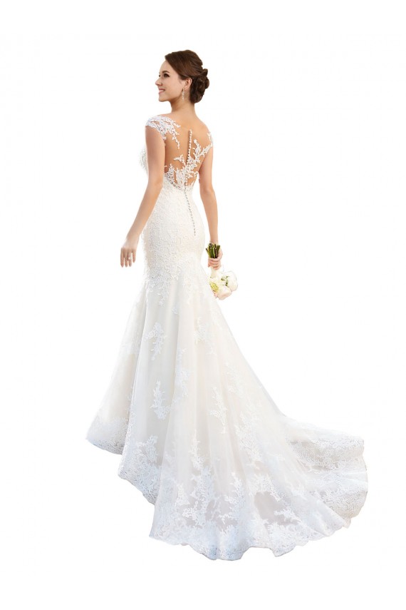 Mejores Blanco Sirena Ilusión Cola capilla Encaje Vestidos de novia