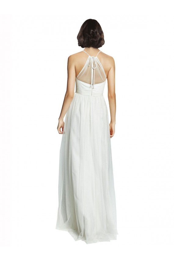 Mejores Blanco línea A Halter Cuello Alto Tul Largo Vestidos de dama de honor