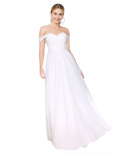Mejores Blanco línea A Hombros Descubiertos Gasa Largo Formales Vestidos de dama de honor / Vestidos de fiesta