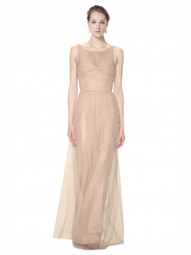 Mejores Blush 95 Cubierta Ilusión Cuello de Corazón Tul Largo Vestidos de dama de honor