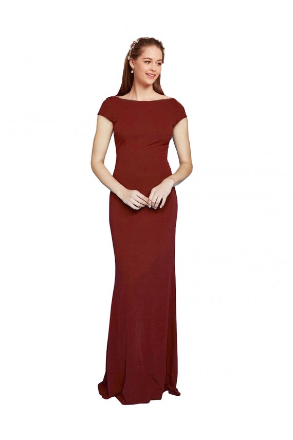 Mejores Borgoña 10 Sirena Cuello redondo Crepé Elástico Largo Formales Vestidos de dama de honor / Vestidos de fiesta