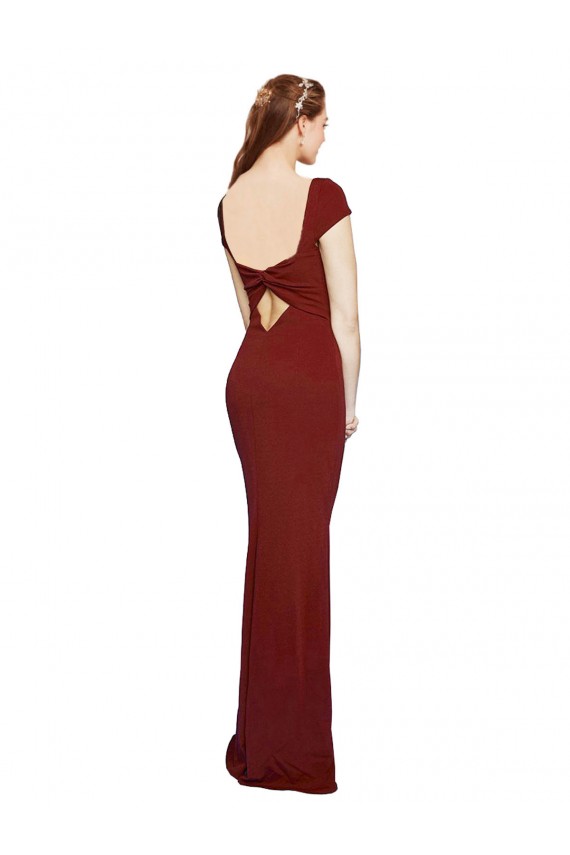Mejores Borgoña 10 Sirena Cuello redondo Crepé Elástico Largo Formales Vestidos de dama de honor / Vestidos de fiesta