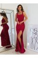 Mejores Borgoña Cubierta Cuadrado Lentejuelas Terciopelo Largo Vestidos de fiesta