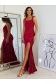 Mejores Borgoña Cubierta Cuadrado Lentejuelas Terciopelo Largo Vestidos de fiesta