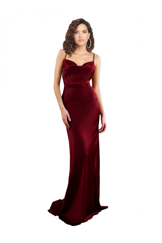 Mejores Borgoña Cubierta Satén sedoso Largo Formales Vestidos de dama de honor / Vestidos de fiesta