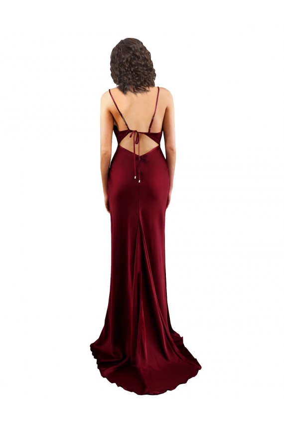 Mejores Borgoña Cubierta Satén sedoso Largo Formales Vestidos de dama de honor / Vestidos de fiesta