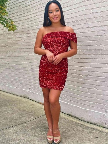 Mejores Borgoña Cubierta Un Hombre Corto Lentejuelas Terciopelo Corto Vestidos de fiesta