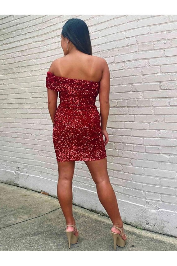 Mejores Borgoña Cubierta Un Hombre Corto Lentejuelas Terciopelo Corto Vestidos de fiesta