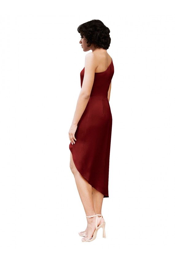 Mejores Borgoña Cubierta Un Hombre Midi Satén elástico Corto Formales Vestidos de dama de honor / Vestidos de fiesta / Vestidos de cóctel