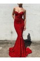Mejores Borgoña Sirena Cuello de Corazón Cola corte Lentejuelas Terciopelo Largo Vestidos de fiesta