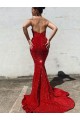 Mejores Borgoña Sirena Cuello de Corazón Cola corte Lentejuelas Terciopelo Largo Vestidos de fiesta