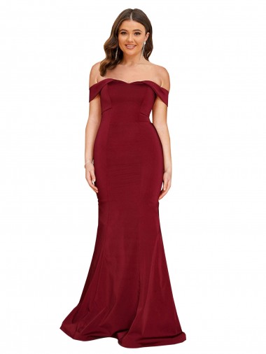Mejores Borgoña Sirena Hombros Descubiertos Spandex Largo Formales Vestidos de dama de honor / Vestidos de fiesta