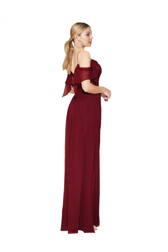 Mejores Borgoña Trompeta Hombros Descubiertos Gasa Largo Formales Vestidos de dama de honor / Vestidos de fiesta