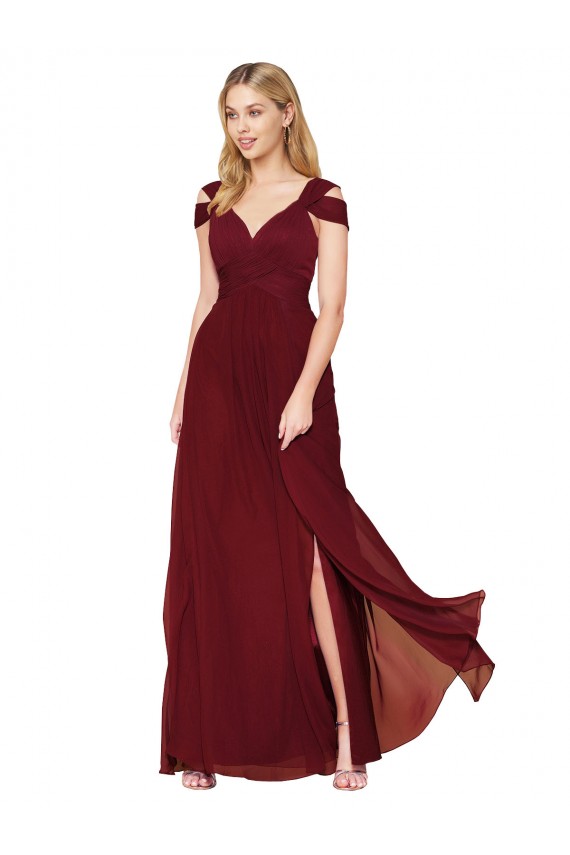 Mejores Borgoña línea A Cuello Alto Gasa Largo Formales Vestidos de dama de honor / Vestidos de fiesta
