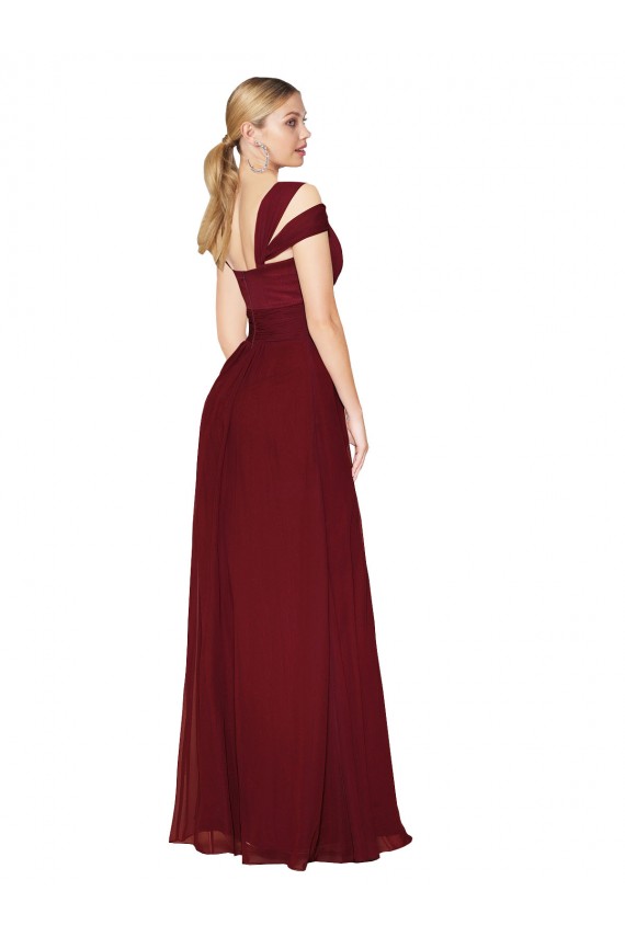 Mejores Borgoña línea A Cuello Alto Gasa Largo Formales Vestidos de dama de honor / Vestidos de fiesta