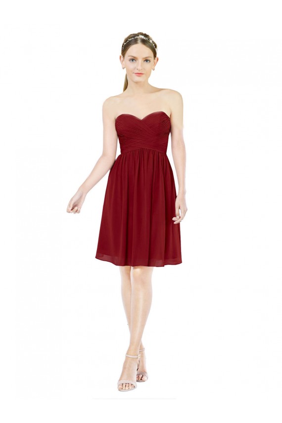 Mejores Borgoña línea A Cuello de Corazón Gasa Corto Vestidos de dama de honor / Vestidos de cóctel / Vestidos para homecoming