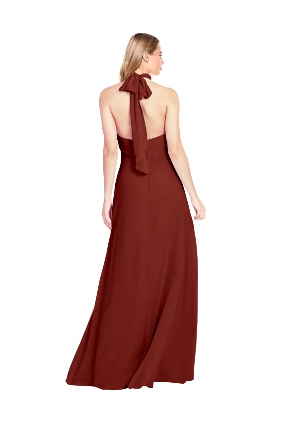 Mejores Borgoña línea A Halter Cuello Alto Gasa Largo Vestidos de dama de honor / Vestidos de fiesta