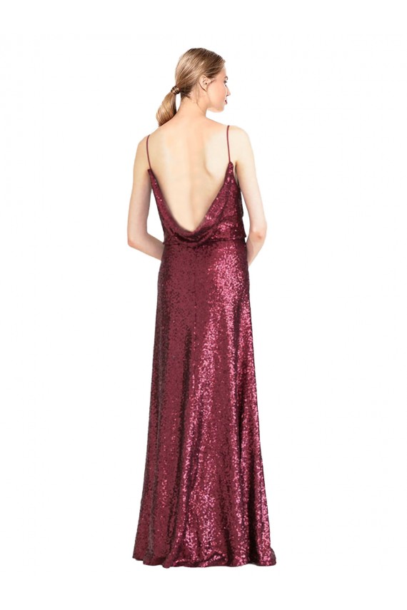Mejores Borgoña línea A Halter Cuello Alto Lentejuela Largo Formales Vestidos de dama de honor / Vestidos de fiesta