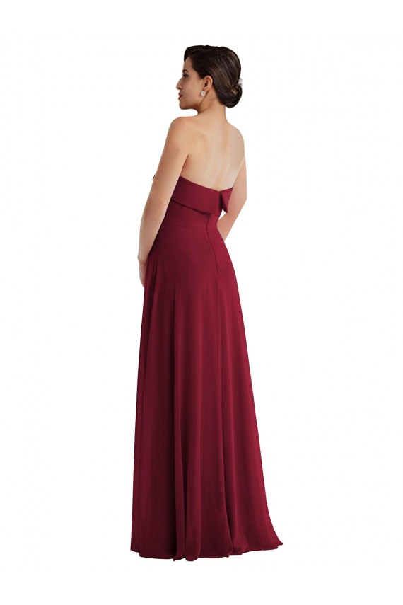 Mejores Borgoña línea A Sin tirantes Gasa Largo Formales Vestidos de dama de honor / Vestidos de noche