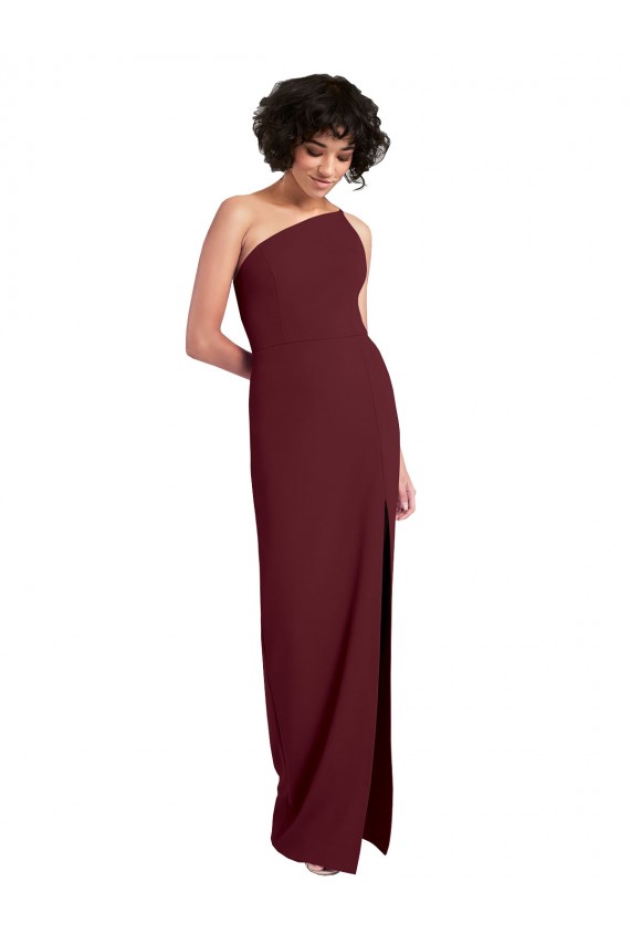Mejores Borgoña oscuro Cubierta Un Hombre Crepé Elástico Largo Formales Vestidos de dama de honor / Vestidos de fiesta