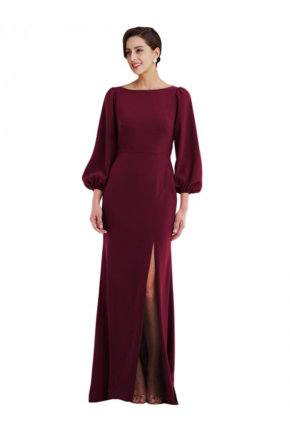 Mejores Borgoña oscuro Trompeta Barco Crepé Elástico Largo Formales Vestidos de dama de honor / Vestidos de fiesta