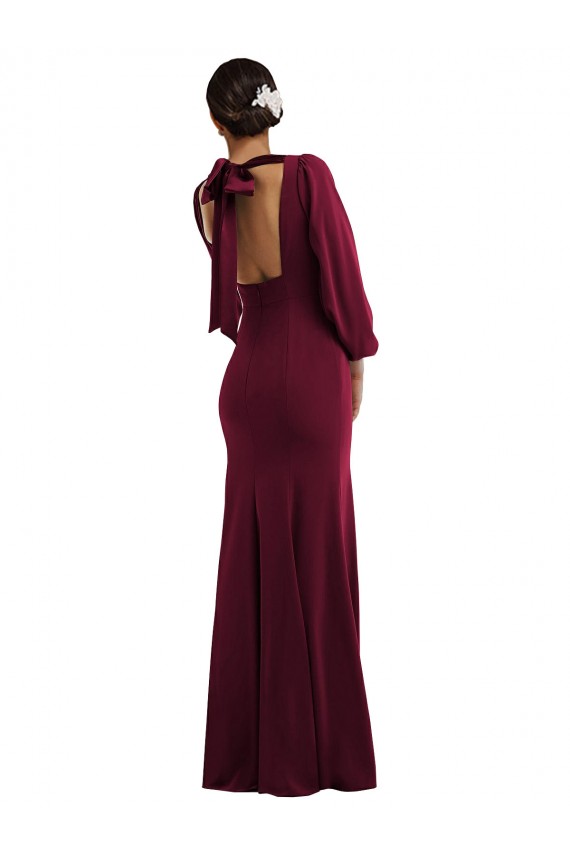Mejores Borgoña oscuro Trompeta Barco Crepé Elástico Largo Formales Vestidos de dama de honor / Vestidos de fiesta