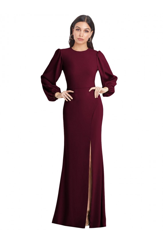 Mejores Borgoña oscuro Trompeta Barco Crepé Elástico Largo Formales Vestidos de dama de honor / Vestidos de fiesta